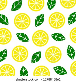 Pattern with lemon slices and leaves. Vector illustration. 
