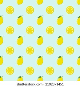 Pattern of lemon and slices on a green background. Vector images for use as backgrounds or textiles