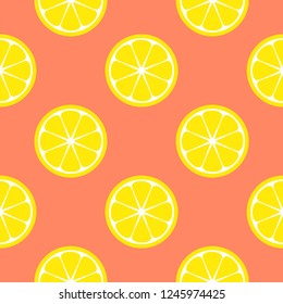 Pattern with lemon slices on orange background.