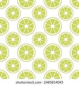 Pattern of lemon slices on a white background. Yellow lemon slices, simple citrus ornament. Vector seamless pattern.