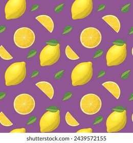 Pattern with lemon, whole and half, vector seamless background, eps10