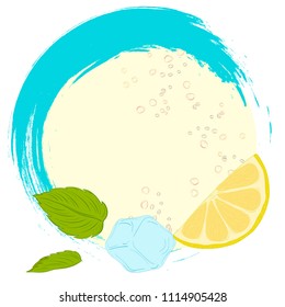 pattern lemonade, carbonated water, lemon slices, lemon peel, lemon peel, ice cubes, air bubbles, mint leaves
