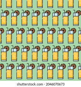 Pattern with lemonade on a green background. The concept of a summer soft drink. Can be used as a background.