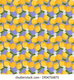 Pattern with lemons, flowers and leaves. Beautiful seamless vector. Abstract texture. Perfect for wallpapers, web page backgrounds, surface textures, textile design, cover, farmers market, notebooks