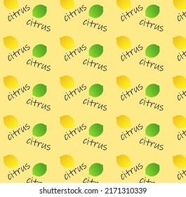 A pattern with lemons and limes on yellow background, vector illustration, eps 10