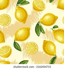 A pattern of lemons on a background of stripes. Vector graphics.