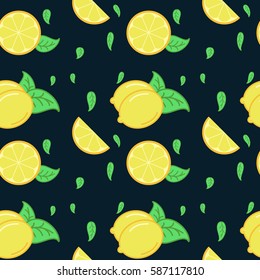 a pattern of lemons on a dark background