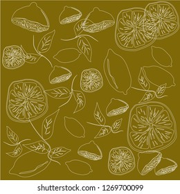 pattern pattern with lemons on gold background, suitable for packaging paper