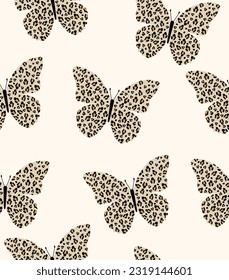 Pattern of leopard butterflies on a light pink background.