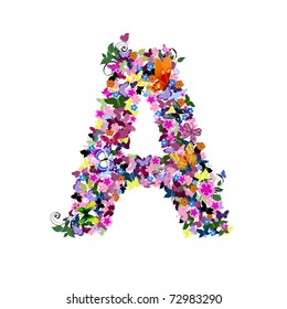 Pattern letter of butterflies and flowers