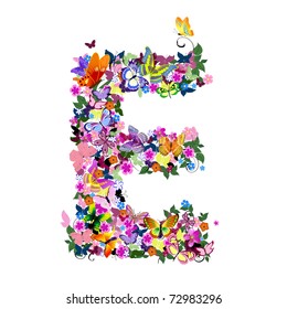 Pattern letter of butterflies and flowers