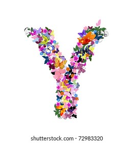 Pattern letter of butterflies and flowers