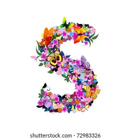 Pattern letter of butterflies and flowers