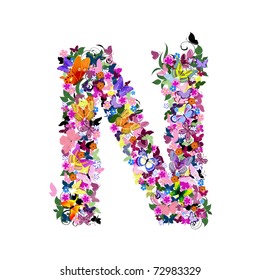 Pattern letter of butterflies and flowers