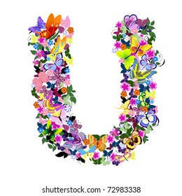 Pattern letter of butterflies and flowers