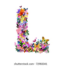 Pattern letter of butterflies and flowers