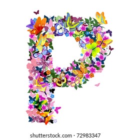 Pattern letter of butterflies and flowers