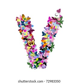 Pattern Letter Butterflies Flowers Stock Vector (Royalty Free) 72983350 ...