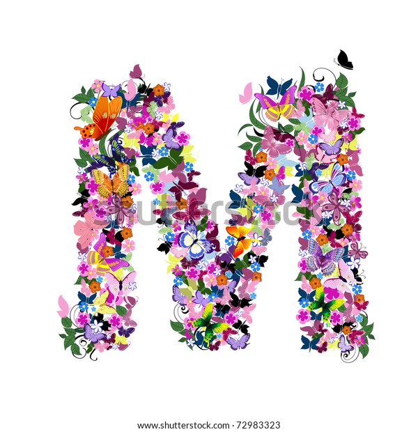 Pattern Letter Butterflies Flowers Stock Vector (Royalty Free) 72983323