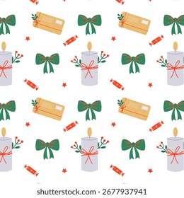 Pattern with a letter to Santa Claus and a decorative candle. Perfect for wrapping paper and festive textiles.