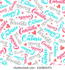 Pattern with lettering of Canada, Toronto, Ontario. Background for tourist information signs, travel guides, tourist signs, cards, souvenir
