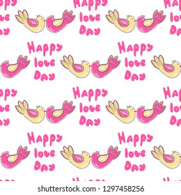 Pattern lettering love, stylized large letters on a white background with with birds in love