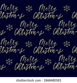 Pattern with lettering "Merry Christmas" and snowflakes. Black isolated illustration. Vector stock illustration pattern