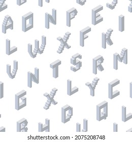 Pattern from letters collected from plastic blocks of gray color on a white background. For printing and decoration. Vector illustration.