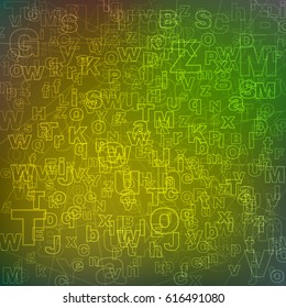 Pattern with letters. Neon effect. Alphabet background. Design for English Language Day.