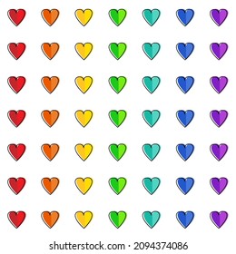 Pattern lgbt hearts rainbow on white background. Vector design illustration. Symbol, logo print pride banner.