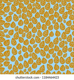 Pattern light brown leaves on a blue background