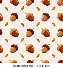 Pattern with light and dark acorns on white background