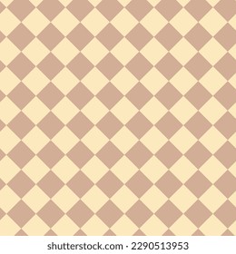 A pattern of light and dark brown squares of a chessboard. Wooden board for chess moves on a checkered background. Chess cartoon. Texture for printing on textiles and paper. Gift packaging