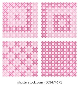 Pattern in light and dark shades of pink with abstract decorations shaped candies