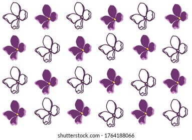 Pattern of lilac flowers. Ecological design. Purple flowers on a white background