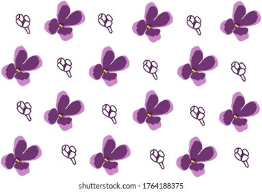 Patrón de flores de lila. Diseño ecológico. Flores moradas sobre un fondo blanco