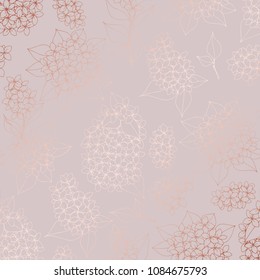 Pattern with a lilac with imitation of rose gold. Vector decorative background