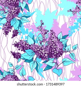 pattern, lilac, inflorescences, bouquet, on a white-pink background, seamless, vector
