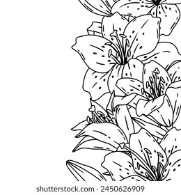 Pattern with lilies flowers. Beautiful decorative plants.