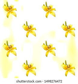 Pattern of lilies on a light yellow abstract background, vector.