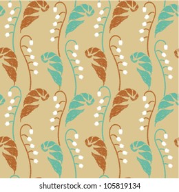 Pattern with lilies of the valley on beige background