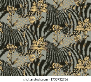 Pattern of lily and animal texture. Vector illustration. Suitable for fabric, mural, wrapping paper and the like