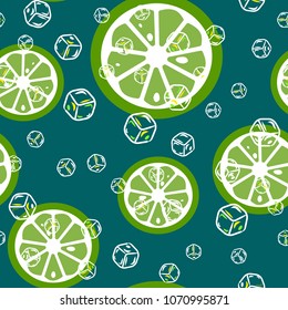 Pattern with lime on a green background. Citrus fruits. Fruity pattern. Cocktail. Summer pattern. Lime.