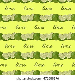The pattern of lime and text on light green background.