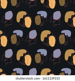 pattern with line abstract face, trendy design for fabric or wallpaper, print, decoration creative texture. Colorful geometric elements. Cubism art. Contemporary painting. 