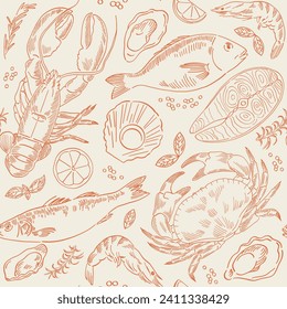 ilustración de arte de línea de patrones mariscos