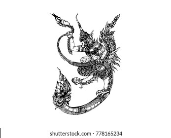 Pattern Line of Garuda Isolated on white background.
