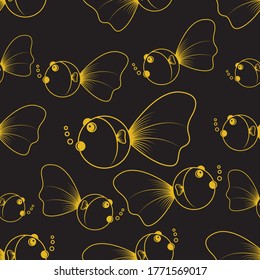pattern line goldfish on black background
