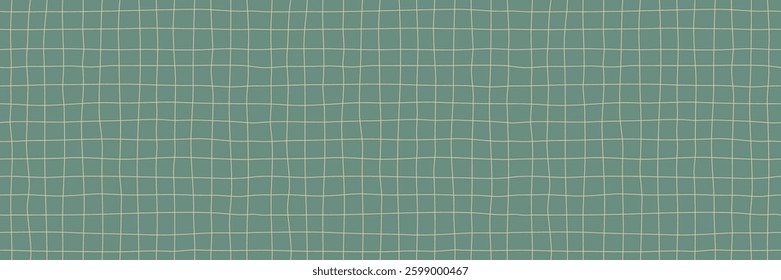 Pattern with Line Grid. Hand-Drawn Vector Seamless Texture with Checker. Green Background with Geometric Square. Cute and Simple Checker Bg