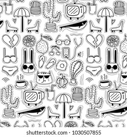 Pattern With Line Hand Drawn Doodle Lovely Background. Doodle Funny. Handmade Vector Illustration.